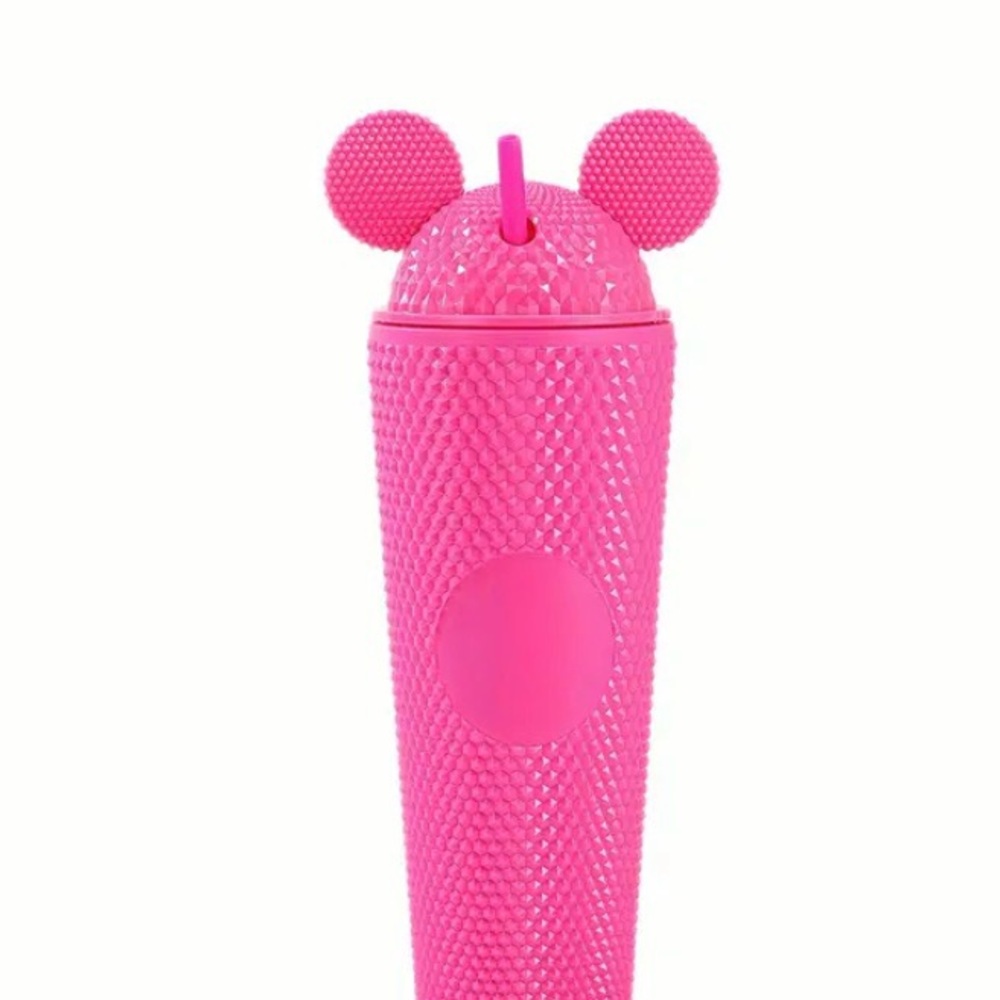 Mickey Ears Barbie Pink Metallic Studded Tumbler Cup with Straw